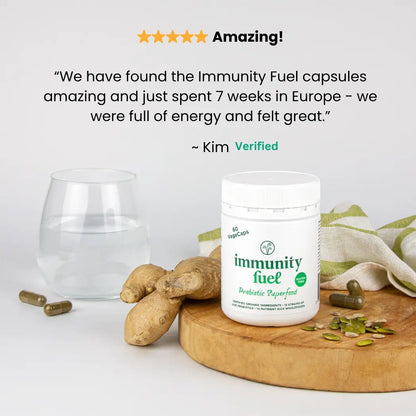 Immunity Fuel Probiotic Superfood Gluten Free 60 Vege Caps

Restore gut balance with billions of live bacteria, organic prebiotics, and fermented wholefoods in convenient plant-based vegecaps. 1 month supply - take 2 per day.

Digestive harmony made simple.

Powerful probiotic + prebiotic support made easy - gluten free, 100% natural, and ready to go in convenient plant based capsules.
1st Stop, Marshall's Health Shop!