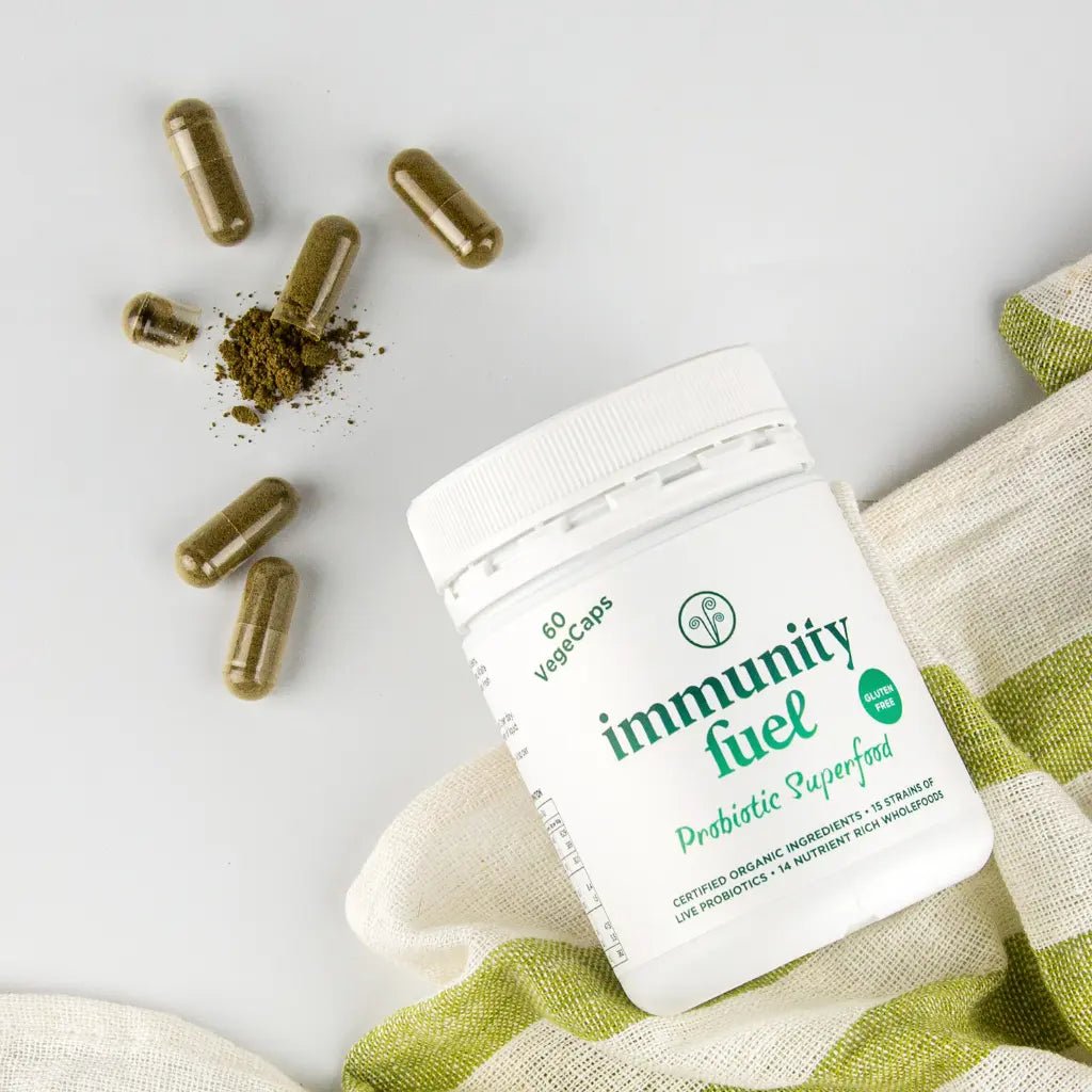 Immunity Fuel Probiotic Superfood Gluten Free 60 Vege Caps

Restore gut balance with billions of live bacteria, organic prebiotics, and fermented wholefoods in convenient plant-based vegecaps. 1 month supply - take 2 per day.

Digestive harmony made simple.

Powerful probiotic + prebiotic support made easy - gluten free, 100% natural, and ready to go in convenient plant based capsules.
1st Stop, Marshall's Health Shop!