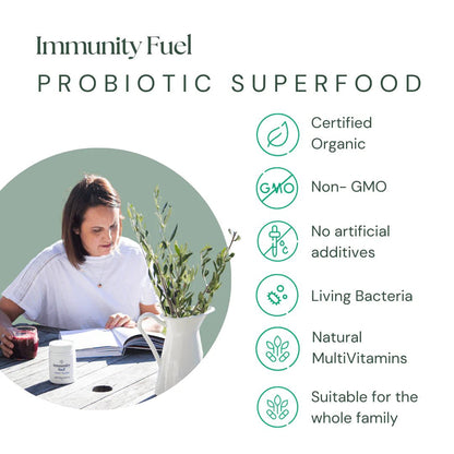 Immunity Fuel Probiotic Superfood Original 60 Vege Caps

Our original formula of certified organic fermented whole foods in convenient vegan VegeCaps to support gut &amp; digestive health and overall wellbeing. 60 capsules&nbsp;
1st Stop, Marshall's Health Shop!