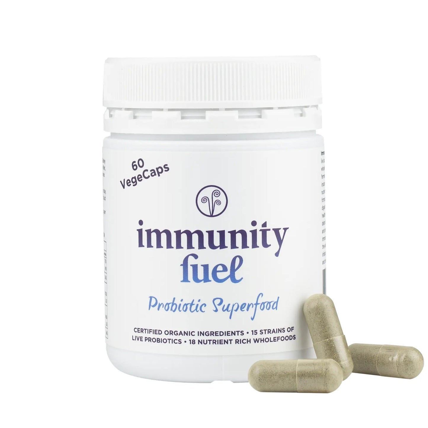 Immunity Fuel Probiotic Superfood Original 60 Vege Caps

Our original formula of certified organic fermented whole foods in convenient vegan VegeCaps to support gut &amp; digestive health and overall wellbeing. 60 capsules&nbsp;
1st Stop, Marshall's Health Shop!
