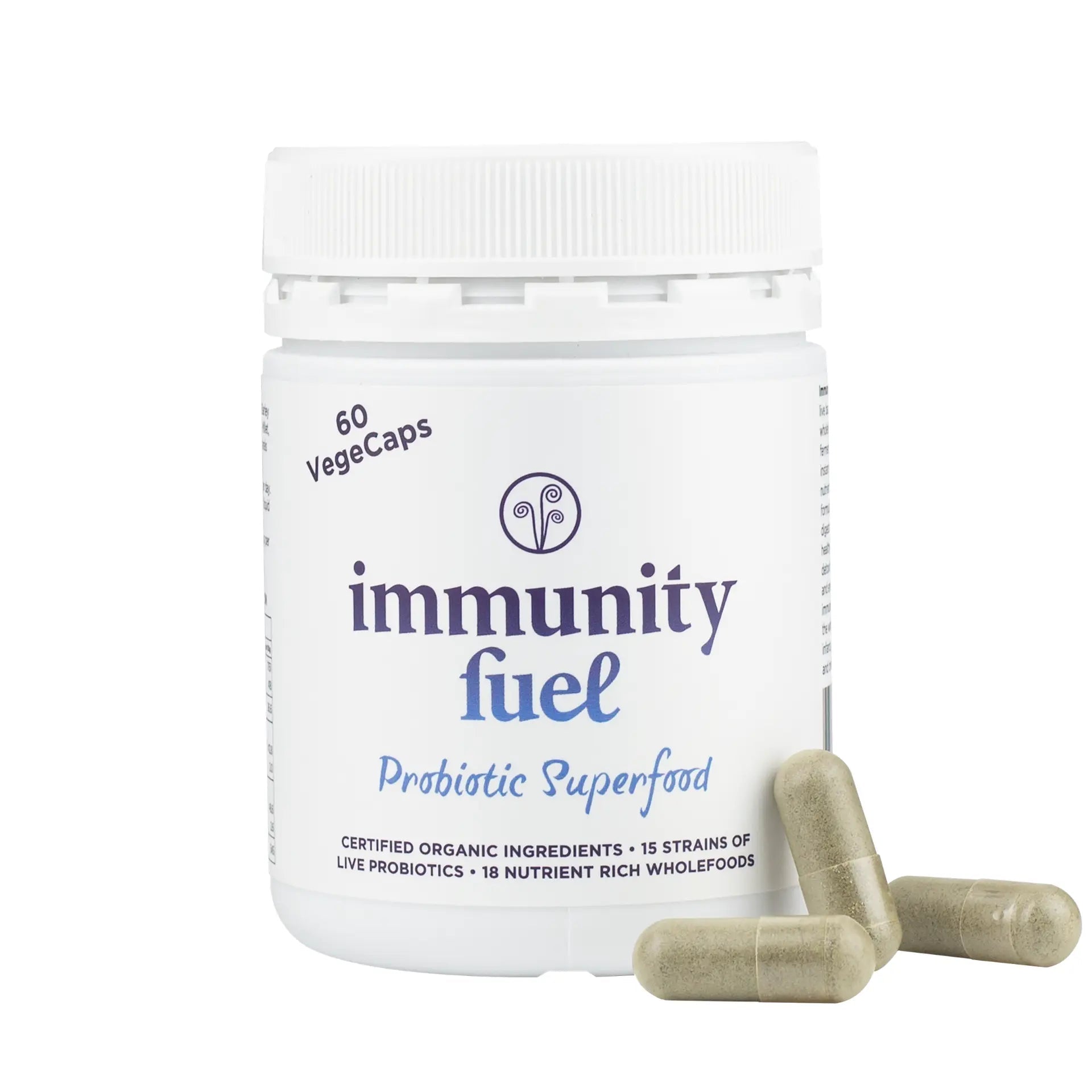 Immunity Fuel Probiotic Superfood Original 60 Vege Caps

Our original formula of certified organic fermented whole foods in convenient vegan VegeCaps to support gut &amp; digestive health and overall wellbeing. 60 capsules&nbsp;
1st Stop, Marshall's Health Shop!