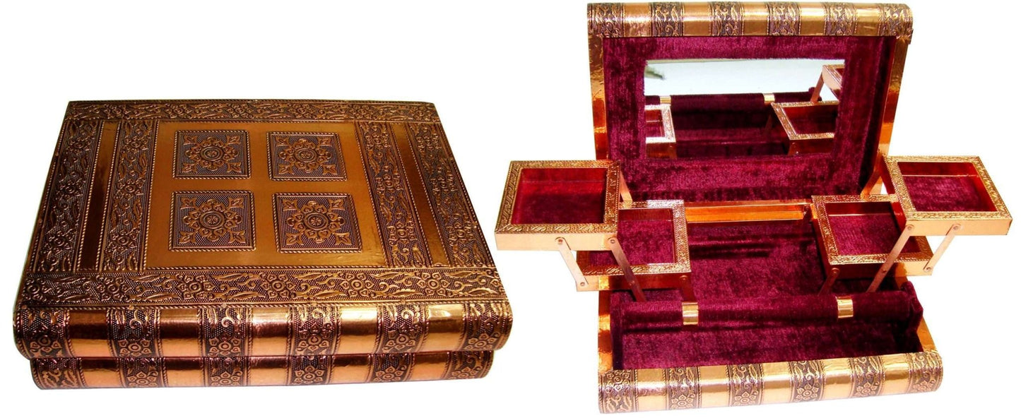 Jewellery Box Copper Finish Burgundy Fabric - MarshallsHealthShop