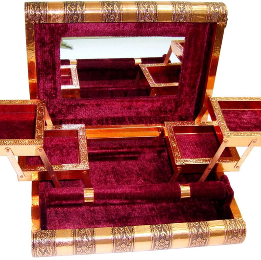 Jewellery Box Copper Finish Burgundy Fabric - MarshallsHealthShop