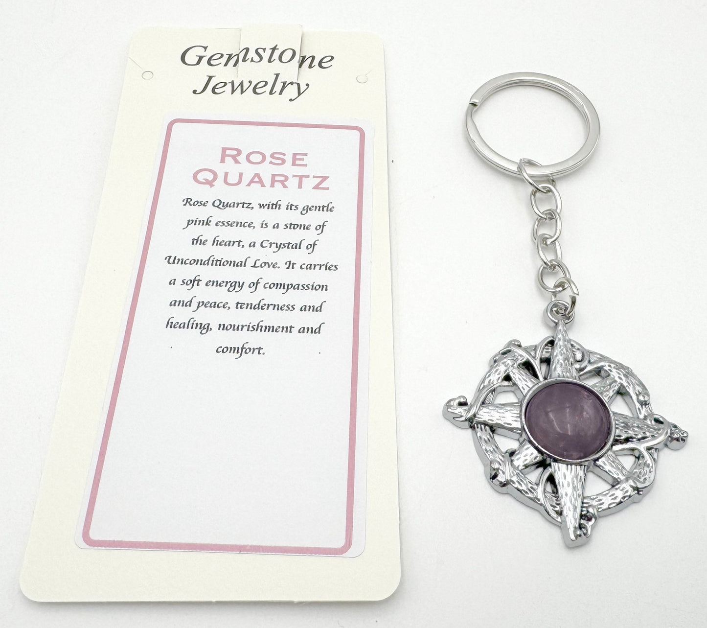 Keyring Compass Rose Quartz - MarshallsHealthShop