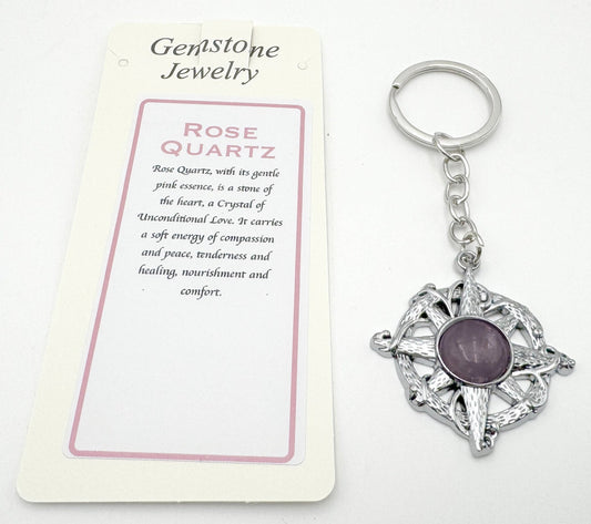 Keyring Compass Rose Quartz - MarshallsHealthShop