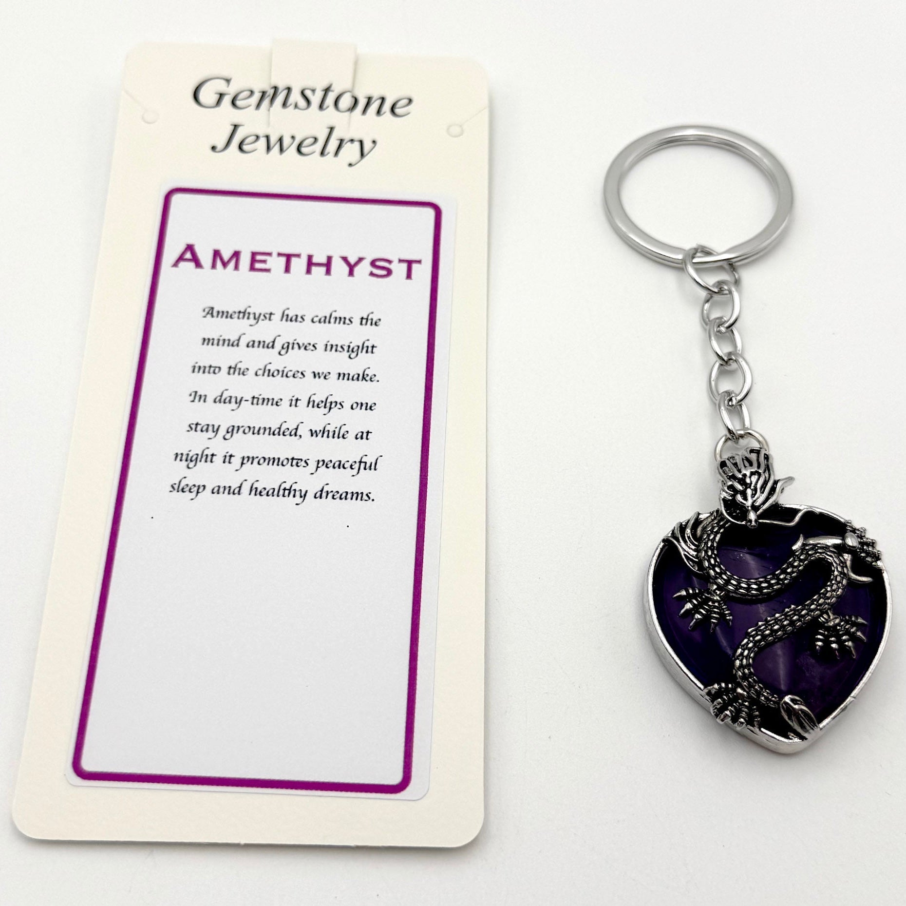 Keyring Dragon Heart Amethyst - MarshallsHealthShop