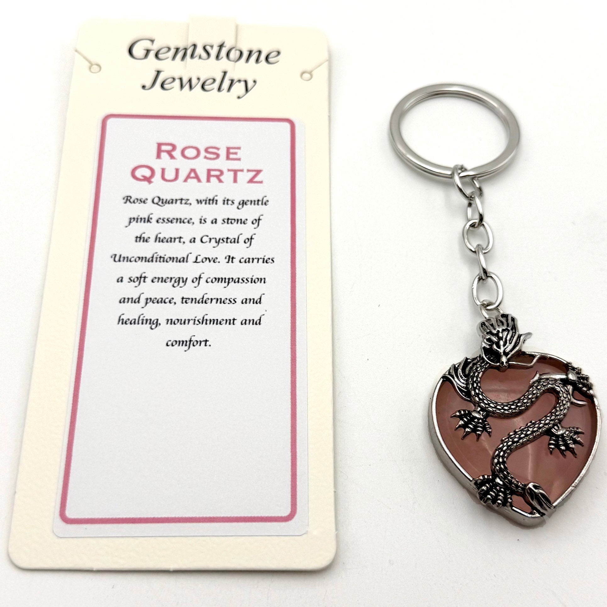 Keyring Dragon Heart Rose Quartz - MarshallsHealthShop