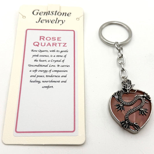 Keyring Dragon Heart Rose Quartz - MarshallsHealthShop