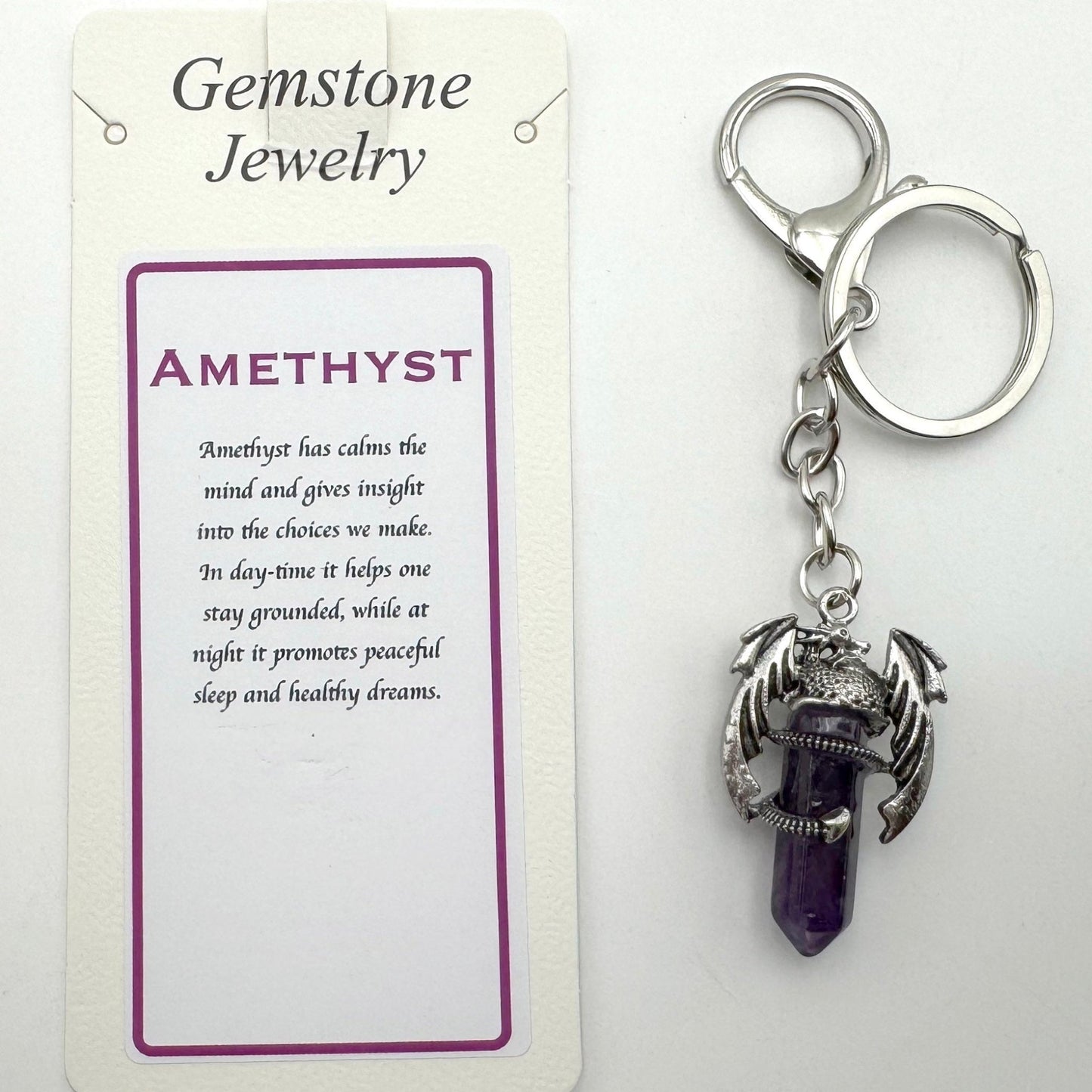 Keyring Dragon Wings Gemstone Point Amethyst - MarshallsHealthShop