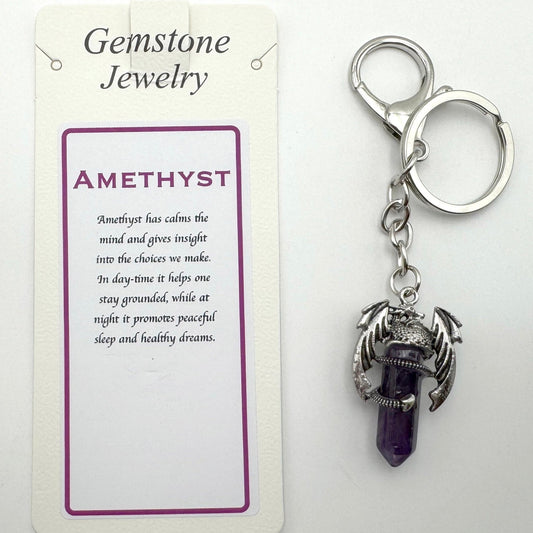 Keyring Dragon Wings Gemstone Point Amethyst - MarshallsHealthShop