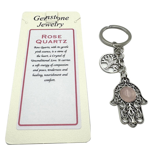 Keyring Hamsa Rose Quartz - MarshallsHealthShop