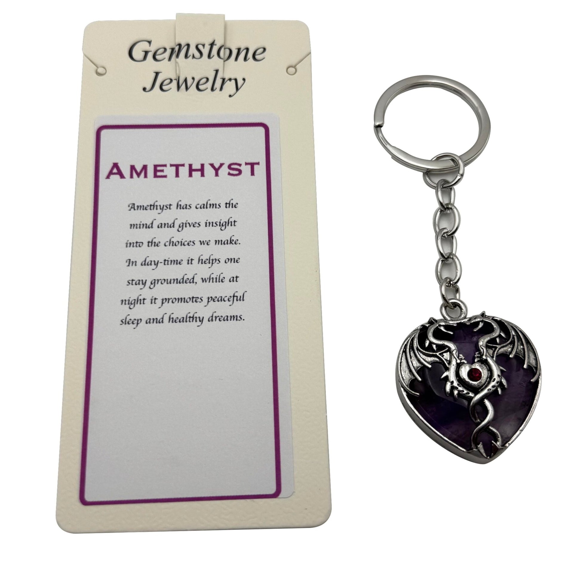 Keyring Mystical Dragon Heart Amethyst - MarshallsHealthShop