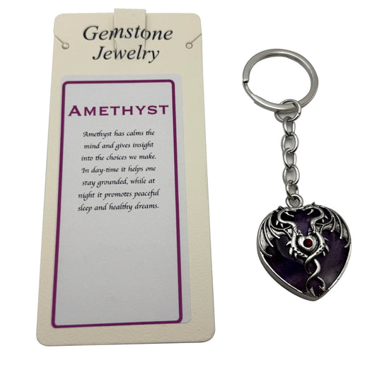 Keyring Mystical Dragon Heart Amethyst - MarshallsHealthShop
