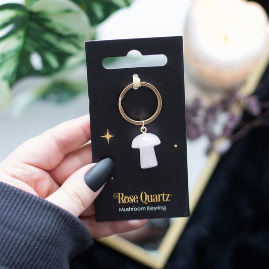 Keyring Rose Quartz Mushroom - MarshallsHealthShop