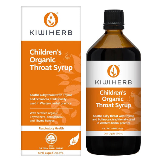 KIWIHERB Children's Organic Throat Syrup 200ml - 1st Stop Marshall's Health Shop, Gift Shop! - Heath and Natural Therapy New Brighton Christchurch - Naturopath