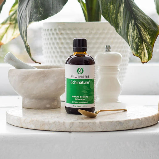 KIWIHERB Echinature

Kiwiherb Echinature is premium New Zealand grown Echinacea Root?with Manuka Honey?providing an immune formula for year-round use. This guaranteed high potency formulation is standardised for Alkylamides, the main active constituent in Echinacea.
1st Stop, Marshall's Health Shop!