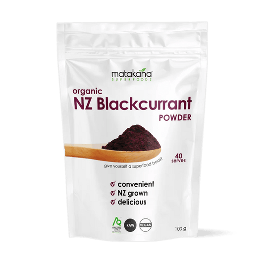 Matakana Organic Blackcurrant Powder 100g - 1st Stop Marshall's Health Shop, Gift Shop! - Heath and Natural Therapy New Brighton Christchurch - Naturopath