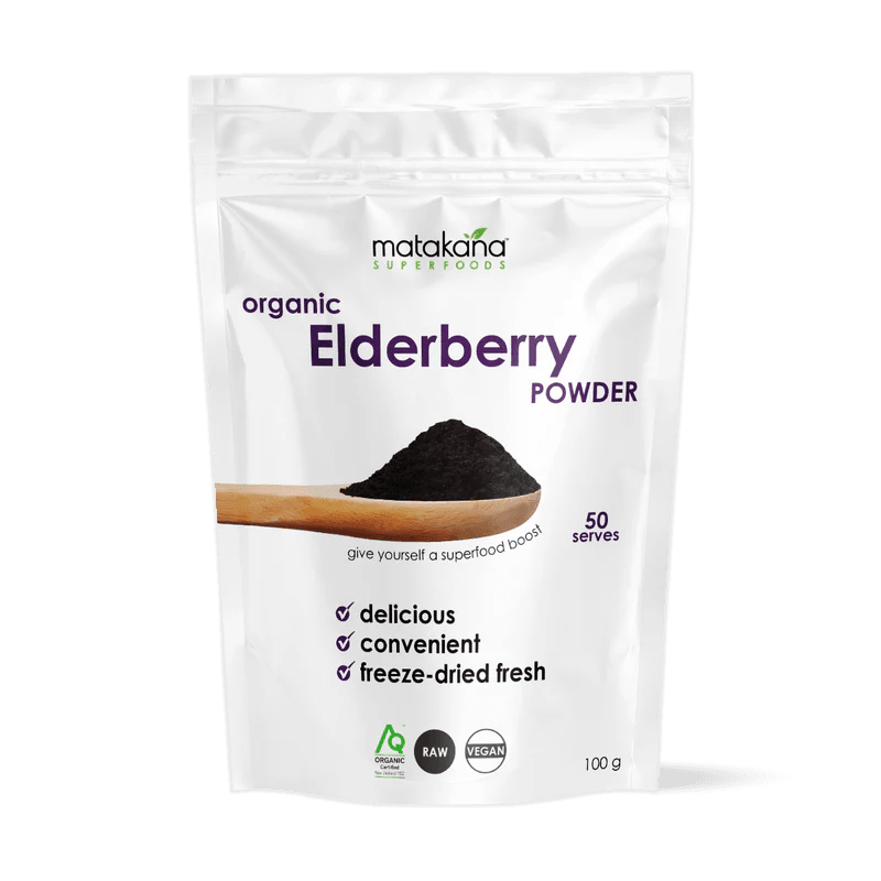 Matakana Organic Elderberry Powder 100g - 1st Stop Marshall's Health Shop, Gift Shop! - Heath and Natural Therapy New Brighton Christchurch - Naturopath