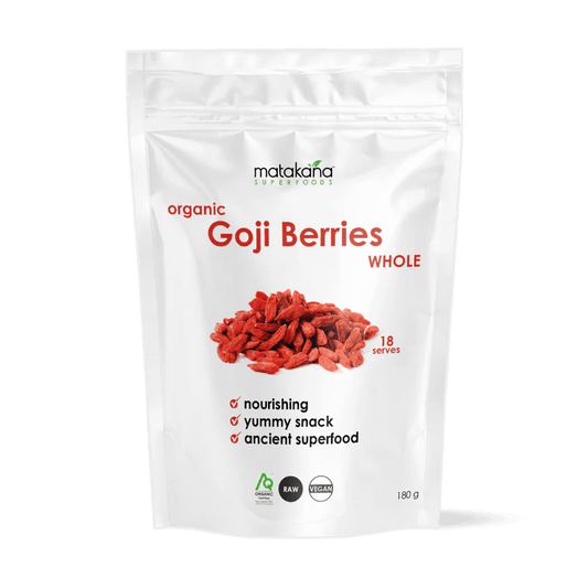 Matakana Organic Goji Berries Whole 180g - 1st Stop Marshall's Health Shop, Gift Shop! - Heath and Natural Therapy New Brighton Christchurch - Naturopath