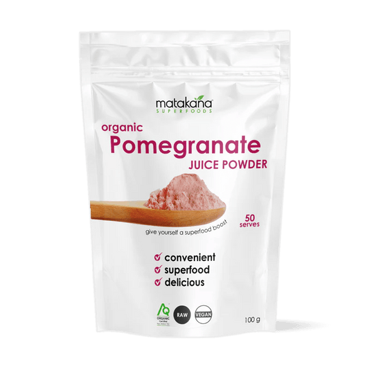 Matakana Organic Pomegranate Powder 100g - 1st Stop Marshall's Health Shop, Gift Shop! - Heath and Natural Therapy New Brighton Christchurch - Naturopath