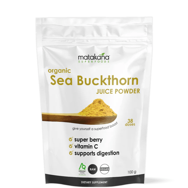 Matakana Organic Sea Buckthorn Juice Powder 100g - 1st Stop Marshall's Health Shop, Gift Shop! - Heath and Natural Therapy New Brighton Christchurch - Naturopath