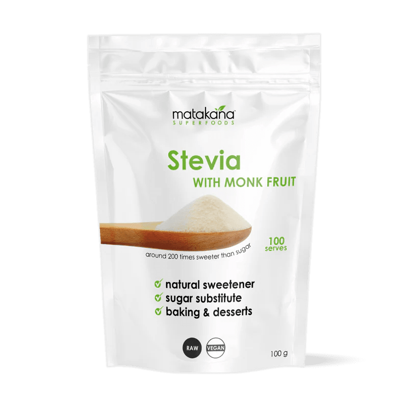 Matakana Organic Stevia with Monk Fruit Powder 100g - 1st Stop Marshall's Health Shop, Gift Shop! - Heath and Natural Therapy New Brighton Christchurch - Naturopath