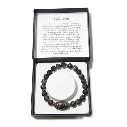 Men's Bracelet Dark Labradorite Lion Head Bead - 1st Stop Marshall's Health Shop, Gift Shop! - Heath and Natural Therapy New Brighton Christchurch - Naturopath