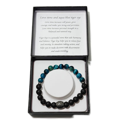 Men's Bracelet Lavastone Aqua Blue Tiger Eye - 1st Stop Marshall's Health Shop, Gift Shop! - Heath and Natural Therapy New Brighton Christchurch - Naturopath