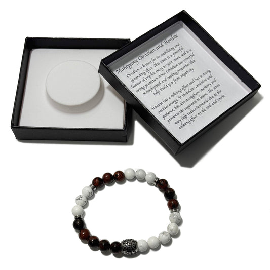 Men's Bracelet Mahogany Obsidian & American Howlite - 1st Stop Marshall's Health Shop, Gift Shop! - Heath and Natural Therapy New Brighton Christchurch - Naturopath