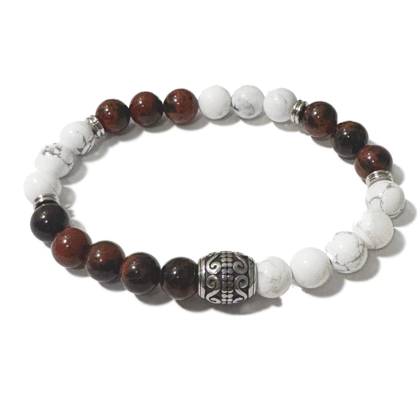 Men's Bracelet Mahogany Obsidian & American Howlite - 1st Stop Marshall's Health Shop, Gift Shop! - Heath and Natural Therapy New Brighton Christchurch - Naturopath