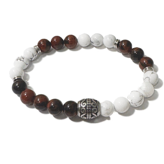 Men's Bracelet Mahogany Obsidian & American Howlite - 1st Stop Marshall's Health Shop, Gift Shop! - Heath and Natural Therapy New Brighton Christchurch - Naturopath