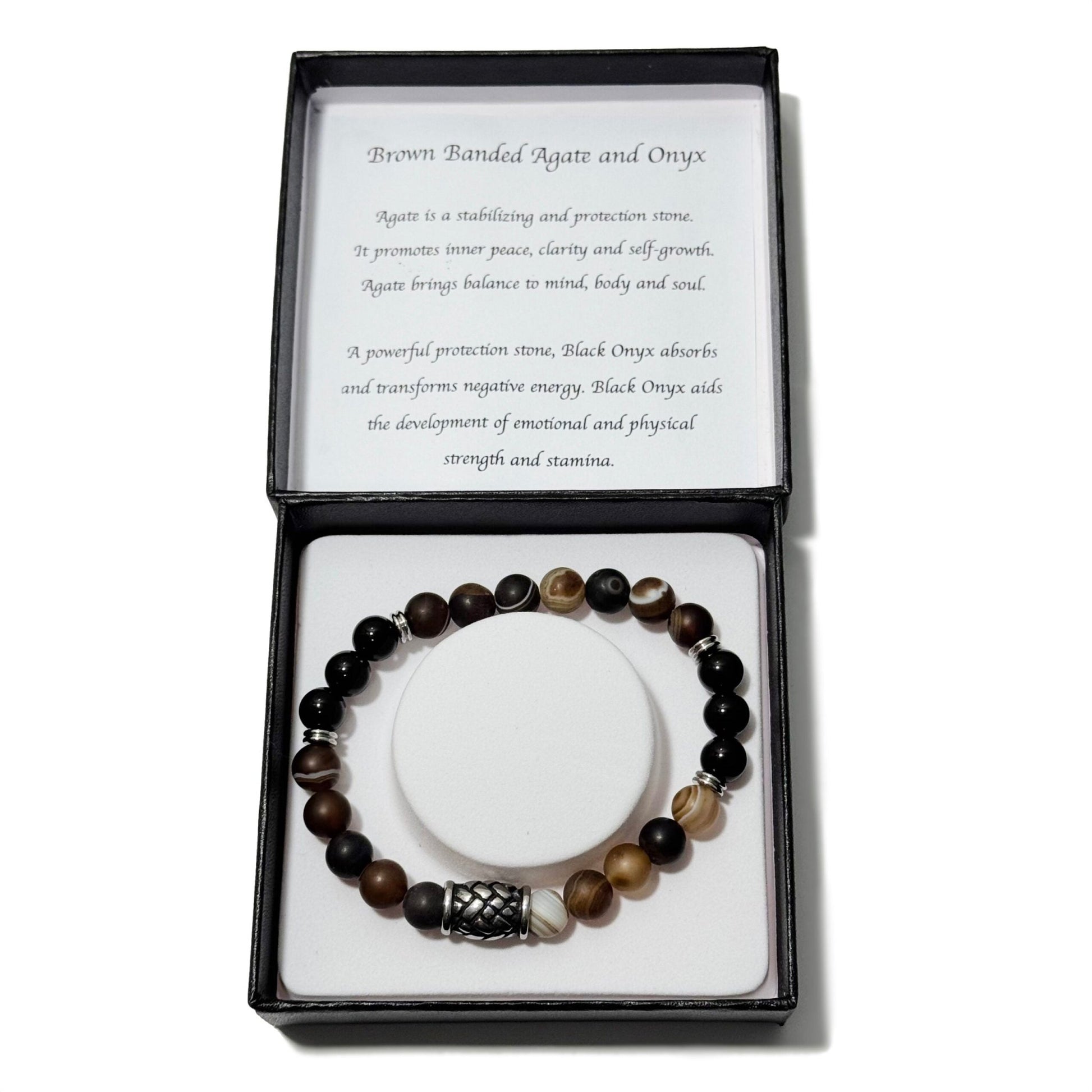 Men's Bracelet Matte Brown Banded Agate Onyx & Hemp Knot Bucket Bead - 1st Stop Marshall's Health Shop, Gift Shop! - Heath and Natural Therapy New Brighton Christchurch - Naturopath
