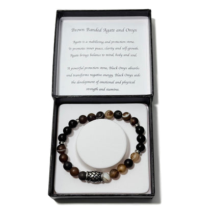 Men's Bracelet Matte Brown Banded Agate Onyx & Hemp Knot Bucket Bead - 1st Stop Marshall's Health Shop, Gift Shop! - Heath and Natural Therapy New Brighton Christchurch - Naturopath