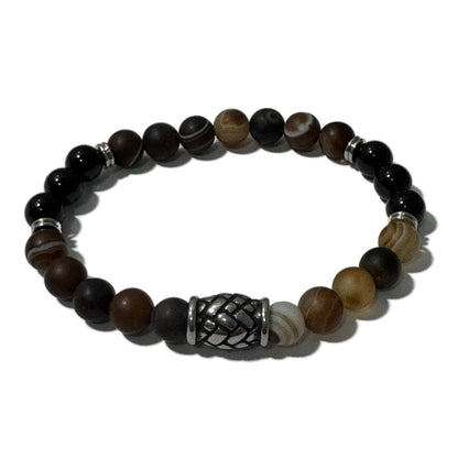 Men's Bracelet Matte Brown Banded Agate Onyx & Hemp Knot Bucket Bead - 1st Stop Marshall's Health Shop, Gift Shop! - Heath and Natural Therapy New Brighton Christchurch - Naturopath
