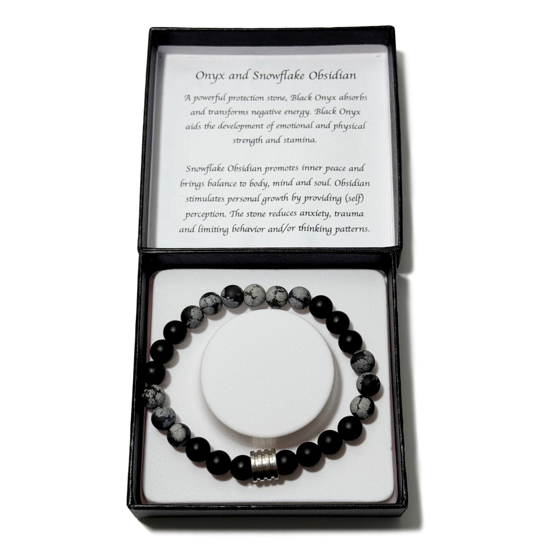 Men's Bracelet Matte Onyx Matte Snowflake Obsidian 4 Ring Bead - 1st Stop Marshall's Health Shop, Gift Shop! - Heath and Natural Therapy New Brighton Christchurch - Naturopath