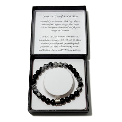 Men's Bracelet Matte Onyx Matte Snowflake Obsidian 4 Ring Bead - 1st Stop Marshall's Health Shop, Gift Shop! - Heath and Natural Therapy New Brighton Christchurch - Naturopath
