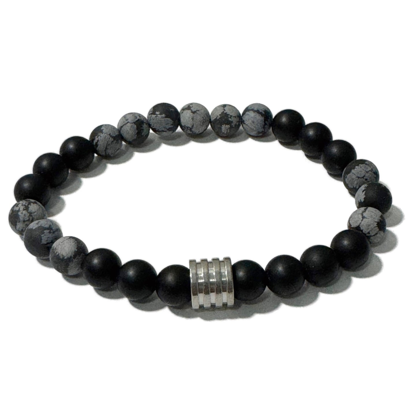 Men's Bracelet Matte Onyx Matte Snowflake Obsidian 4 Ring Bead - 1st Stop Marshall's Health Shop, Gift Shop! - Heath and Natural Therapy New Brighton Christchurch - Naturopath