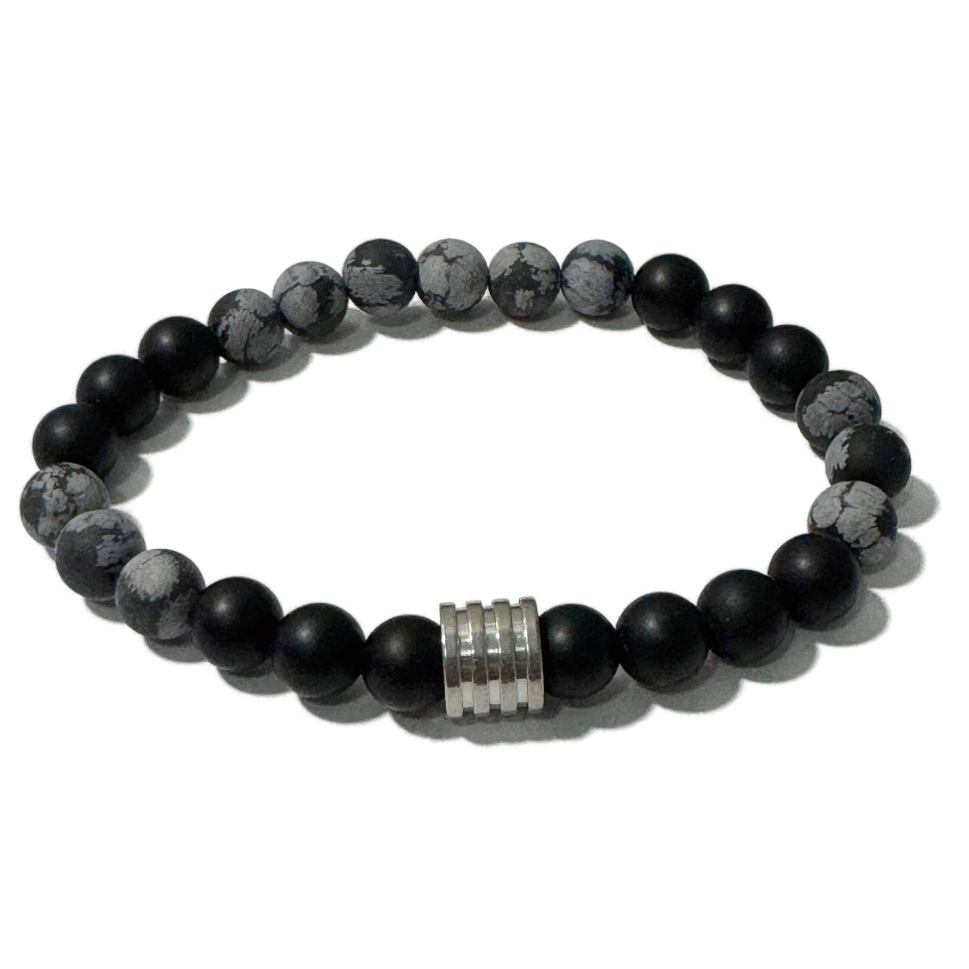 Men's Bracelet Matte Onyx Matte Snowflake Obsidian 4 Ring Bead - 1st Stop Marshall's Health Shop, Gift Shop! - Heath and Natural Therapy New Brighton Christchurch - Naturopath