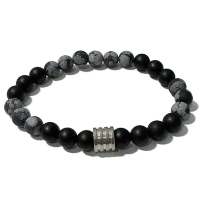 Men's Bracelet Matte Onyx Matte Snowflake Obsidian 4 Ring Bead - 1st Stop Marshall's Health Shop, Gift Shop! - Heath and Natural Therapy New Brighton Christchurch - Naturopath