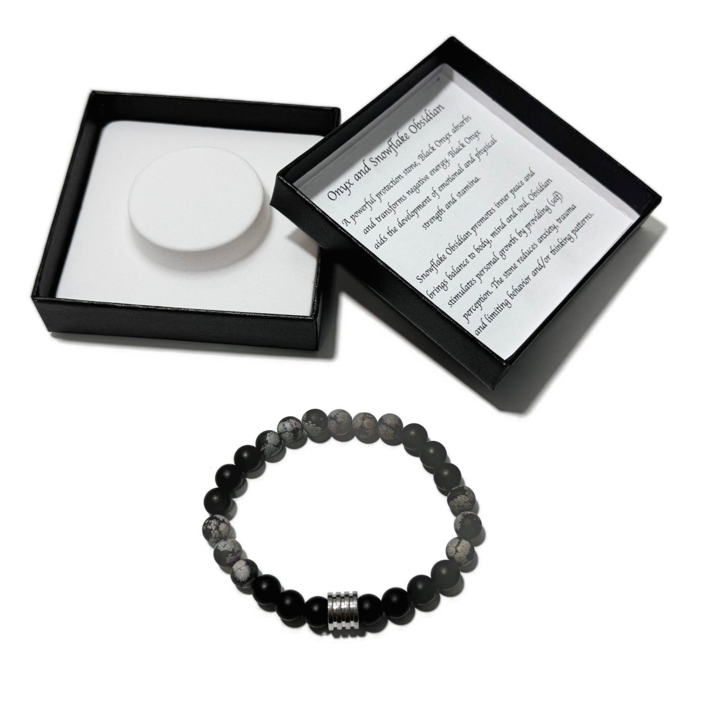 Men's Bracelet Matte Onyx Matte Snowflake Obsidian 4 Ring Bead - 1st Stop Marshall's Health Shop, Gift Shop! - Heath and Natural Therapy New Brighton Christchurch - Naturopath