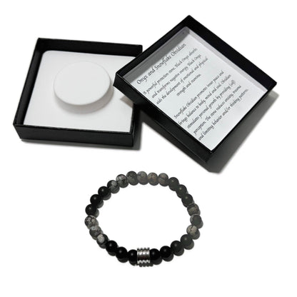 Men's Bracelet Matte Onyx Matte Snowflake Obsidian 4 Ring Bead - 1st Stop Marshall's Health Shop, Gift Shop! - Heath and Natural Therapy New Brighton Christchurch - Naturopath