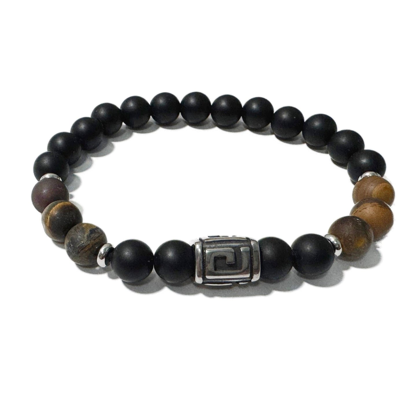 Men's Bracelet Matte Onyx Matte Tiger Eye Greek Letter Bead - 1st Stop Marshall's Health Shop, Gift Shop! - Heath and Natural Therapy New Brighton Christchurch - Naturopath