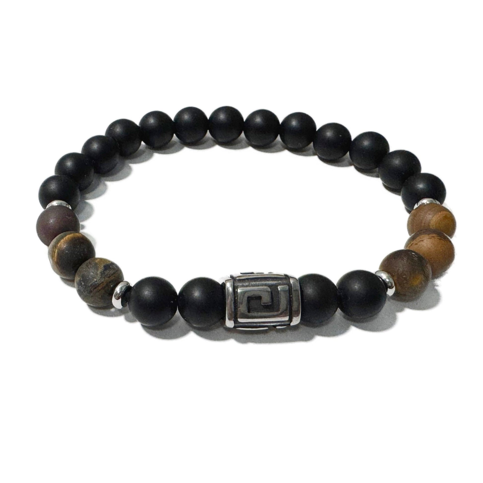 Men's Bracelet Matte Onyx Matte Tiger Eye Greek Letter Bead - 1st Stop Marshall's Health Shop, Gift Shop! - Heath and Natural Therapy New Brighton Christchurch - Naturopath