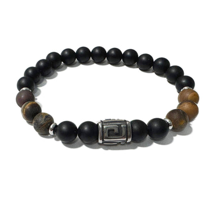 Men's Bracelet Matte Onyx Matte Tiger Eye Greek Letter Bead - 1st Stop Marshall's Health Shop, Gift Shop! - Heath and Natural Therapy New Brighton Christchurch - Naturopath