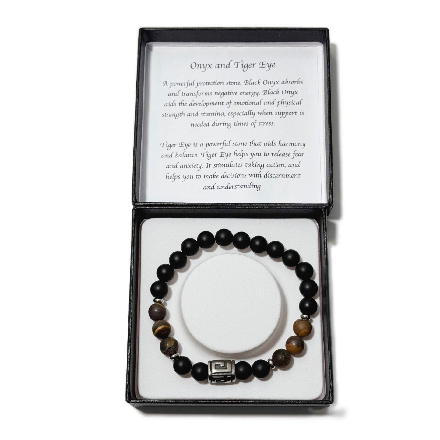 Men's Bracelet Matte Onyx Matte Tiger Eye Greek Letter Bead - 1st Stop Marshall's Health Shop, Gift Shop! - Heath and Natural Therapy New Brighton Christchurch - Naturopath