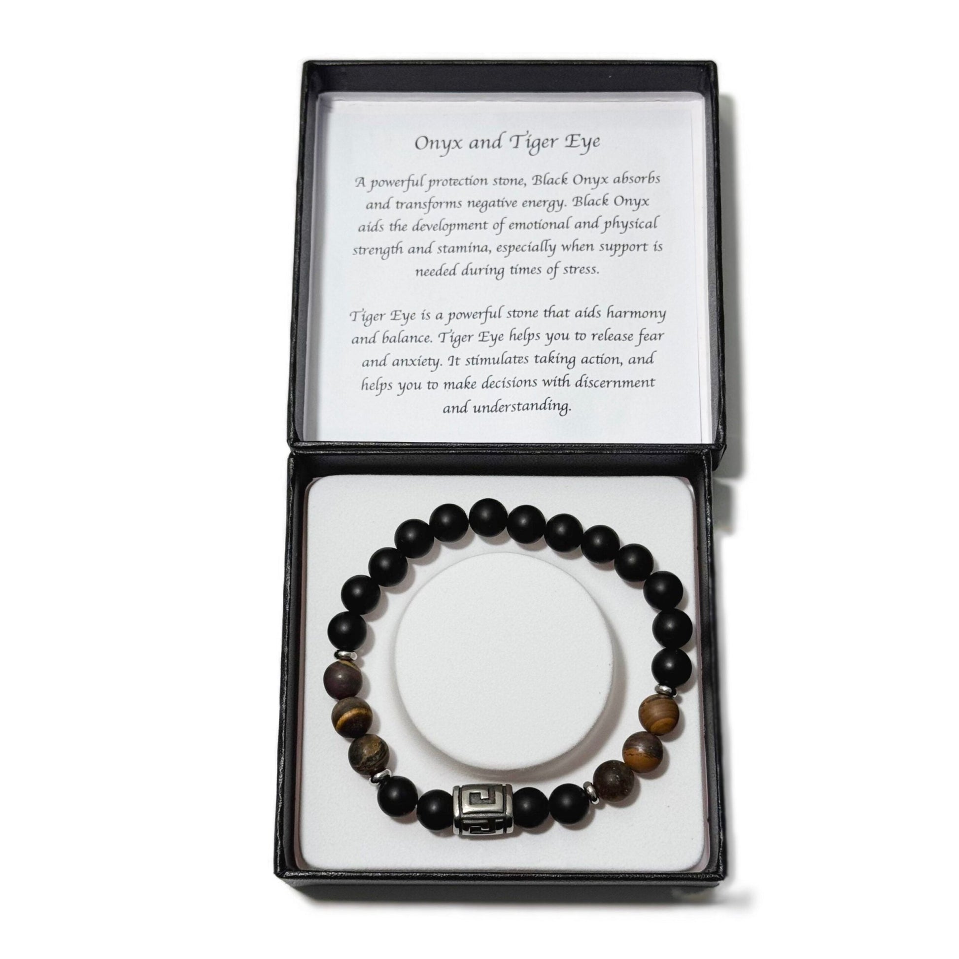 Men's Bracelet Matte Onyx Matte Tiger Eye Greek Letter Bead - 1st Stop Marshall's Health Shop, Gift Shop! - Heath and Natural Therapy New Brighton Christchurch - Naturopath