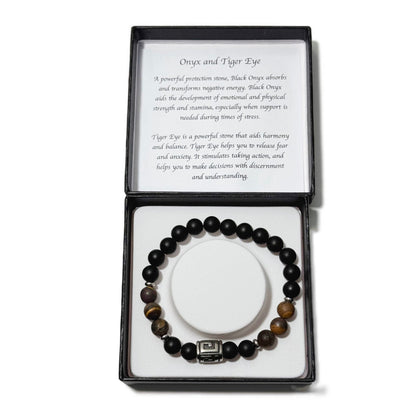 Men's Bracelet Matte Onyx Matte Tiger Eye Greek Letter Bead - 1st Stop Marshall's Health Shop, Gift Shop! - Heath and Natural Therapy New Brighton Christchurch - Naturopath