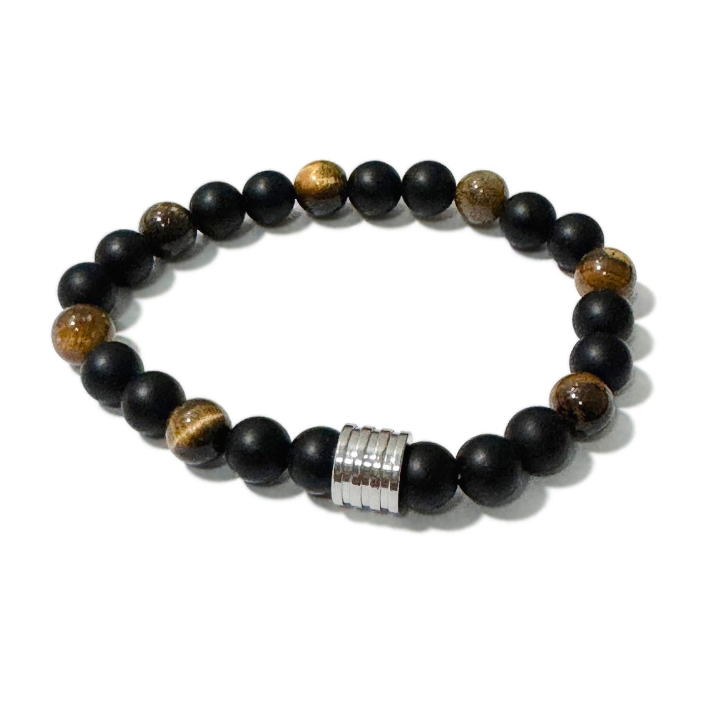 Men's Bracelet Matte Onyx Tiger Eye 4 Ring Bead - 1st Stop Marshall's Health Shop, Gift Shop! - Heath and Natural Therapy New Brighton Christchurch - Naturopath