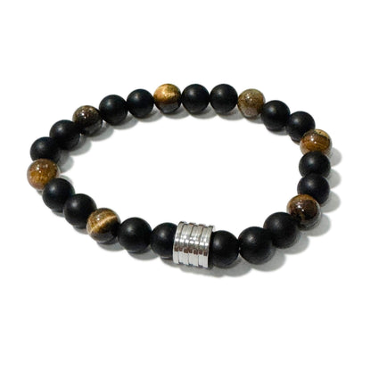 Men's Bracelet Matte Onyx Tiger Eye 4 Ring Bead - 1st Stop Marshall's Health Shop, Gift Shop! - Heath and Natural Therapy New Brighton Christchurch - Naturopath