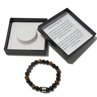 Men's Bracelet Matte Onyx Tiger Eye 4 Ring Bead - 1st Stop Marshall's Health Shop, Gift Shop! - Heath and Natural Therapy New Brighton Christchurch - Naturopath